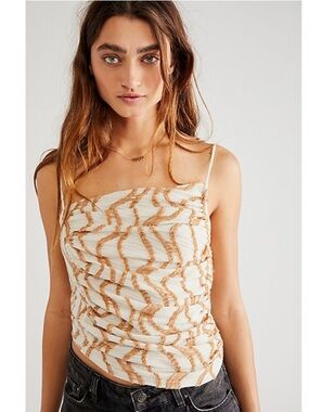Free People Sand Dunes Asymmetrical Tank Top Ivory Combo